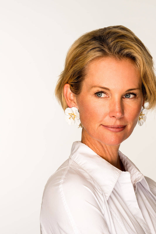 Poppy Big Bloom Enamel Flower Post earrings in pink. Available sizes: small, medium, large.