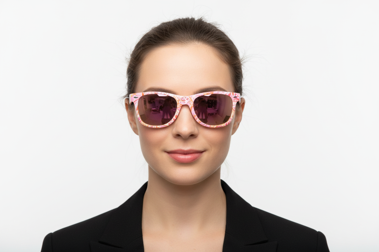 Pink and Orange Print Sunglasses from Simply Southern. Available in standard adult sizes.