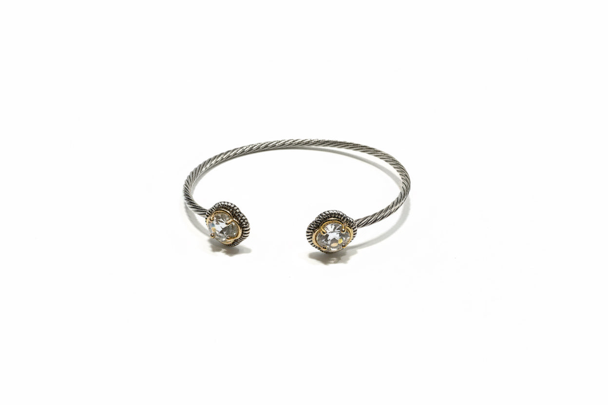 Twisted Silver bangle with Shamrock Stone
