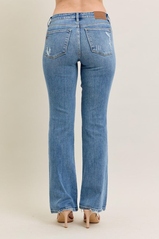 Light blue Judy Blue Vintage Wash Boot Cut Jeans. Available in sizes 24-32.