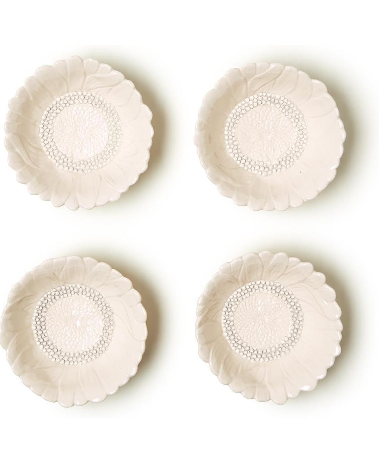 Set of 4 hand painted sunflower bowls with textured petal and center design. Available in small, medium, large, and XL.