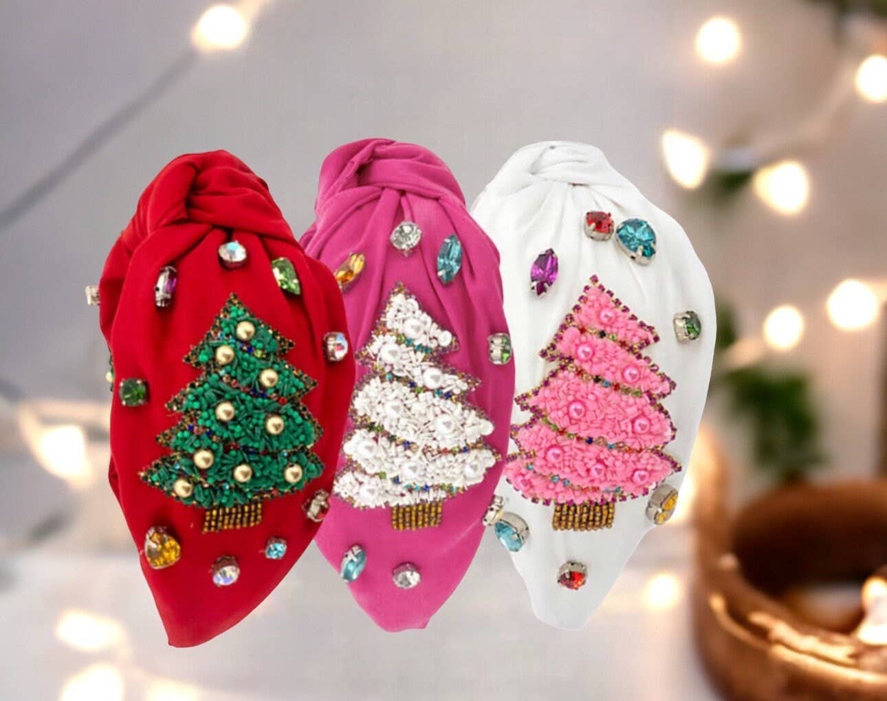 Christmas Crystal Beaded Tree Ornament Headband