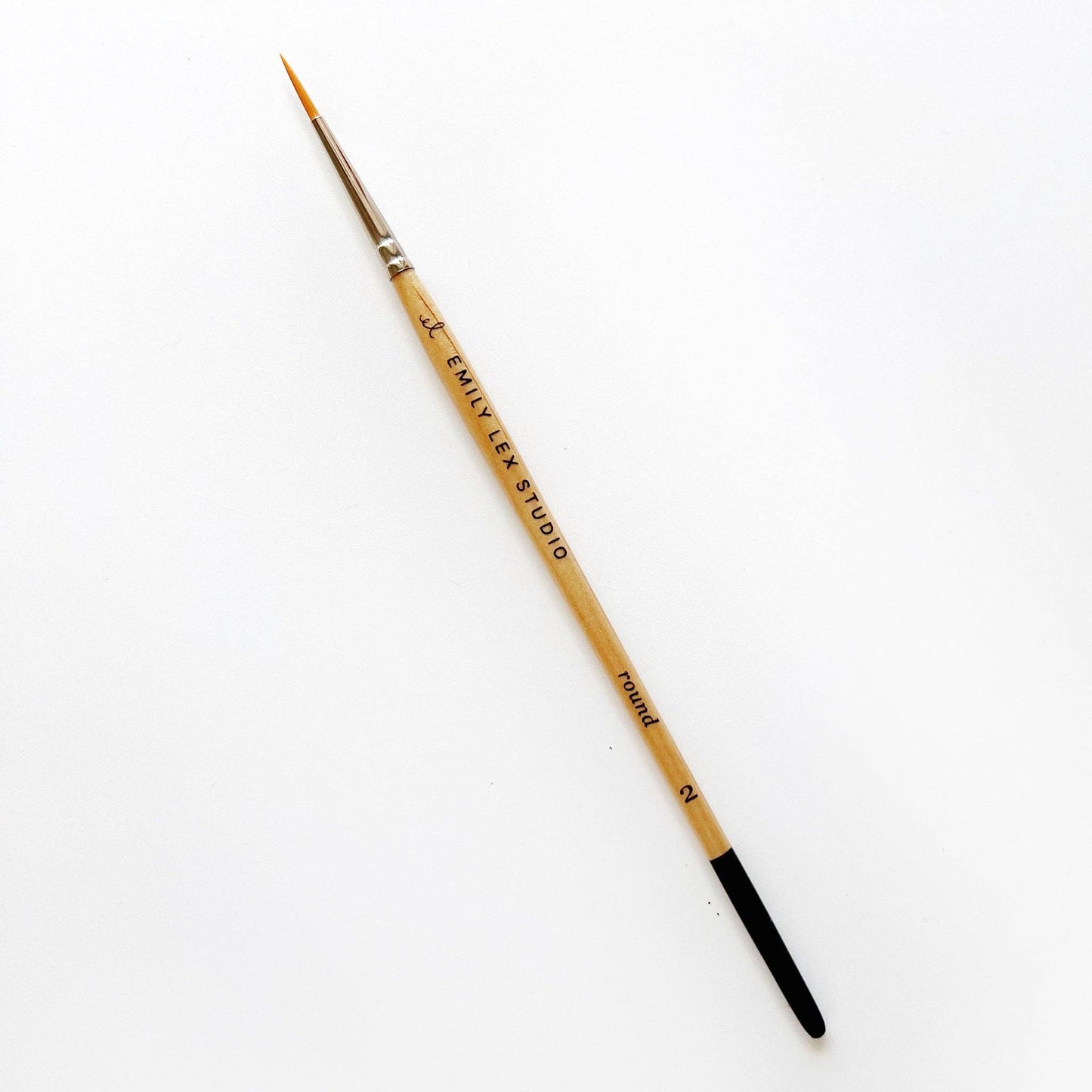 Watercolor Paintbrush Size 6: wooden handle, black tip, synthetic taklon bristles, "Emily Lex Studio" label; also in other sizes.