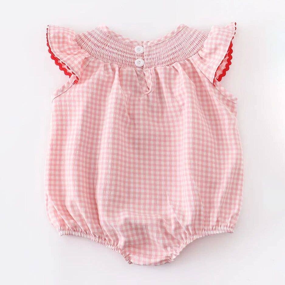 Baby Girls Strawberry Plaid Smocked Romper: 18M