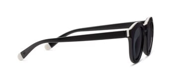 Peepers Beverly Shores Bifocal Sunglasses with thick black frames, dark UV400-protected lenses. Sizes available: 49-20-144 mm.