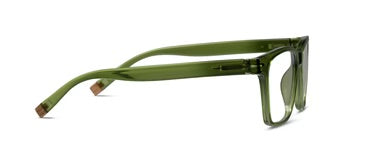 Translucent green rectangular eyeglasses with blue light blocking, slightly curved arms. Sizes: small, medium, large.