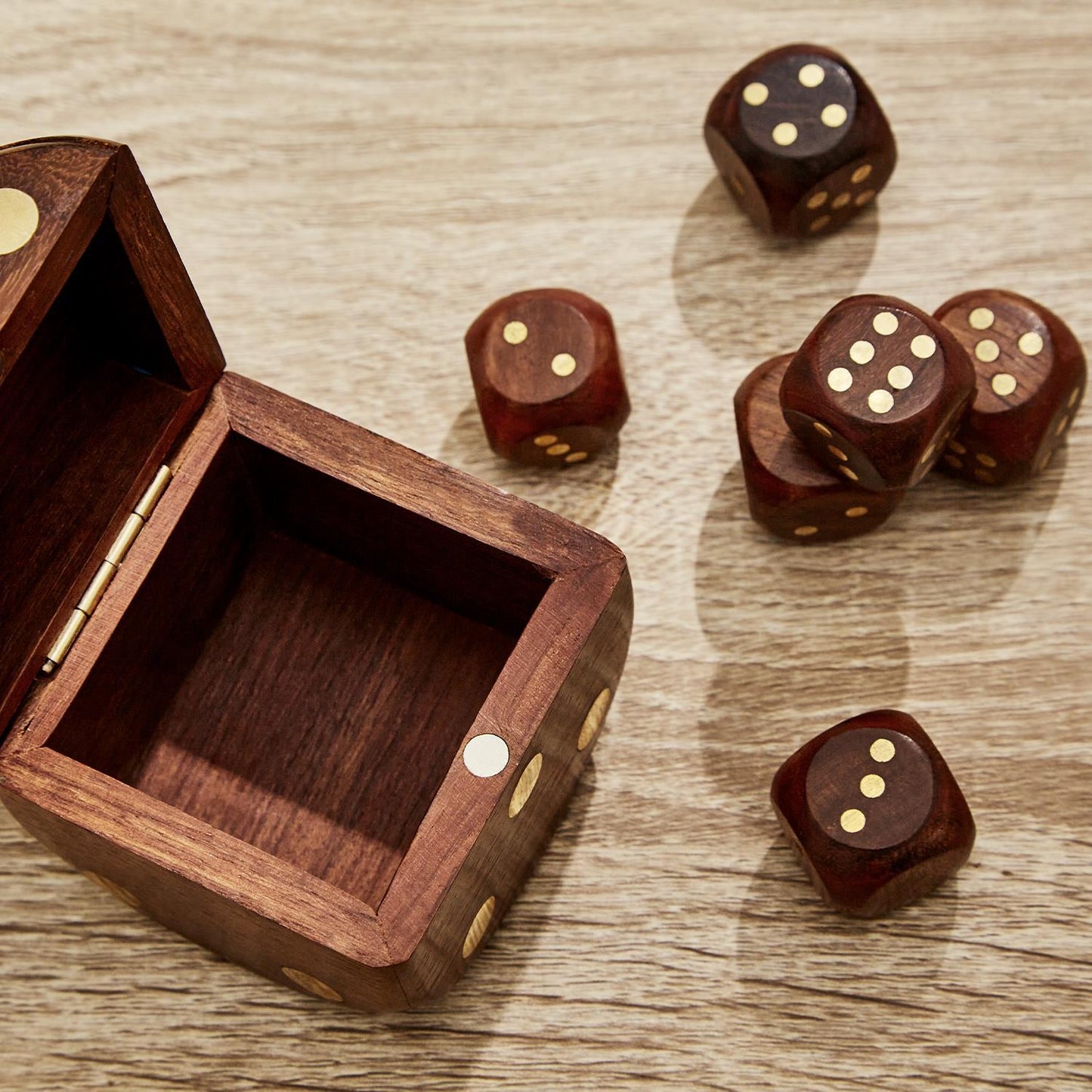 Wood Crafted Dice Box for storing gaming accessories; available in small, medium, and large sizes.