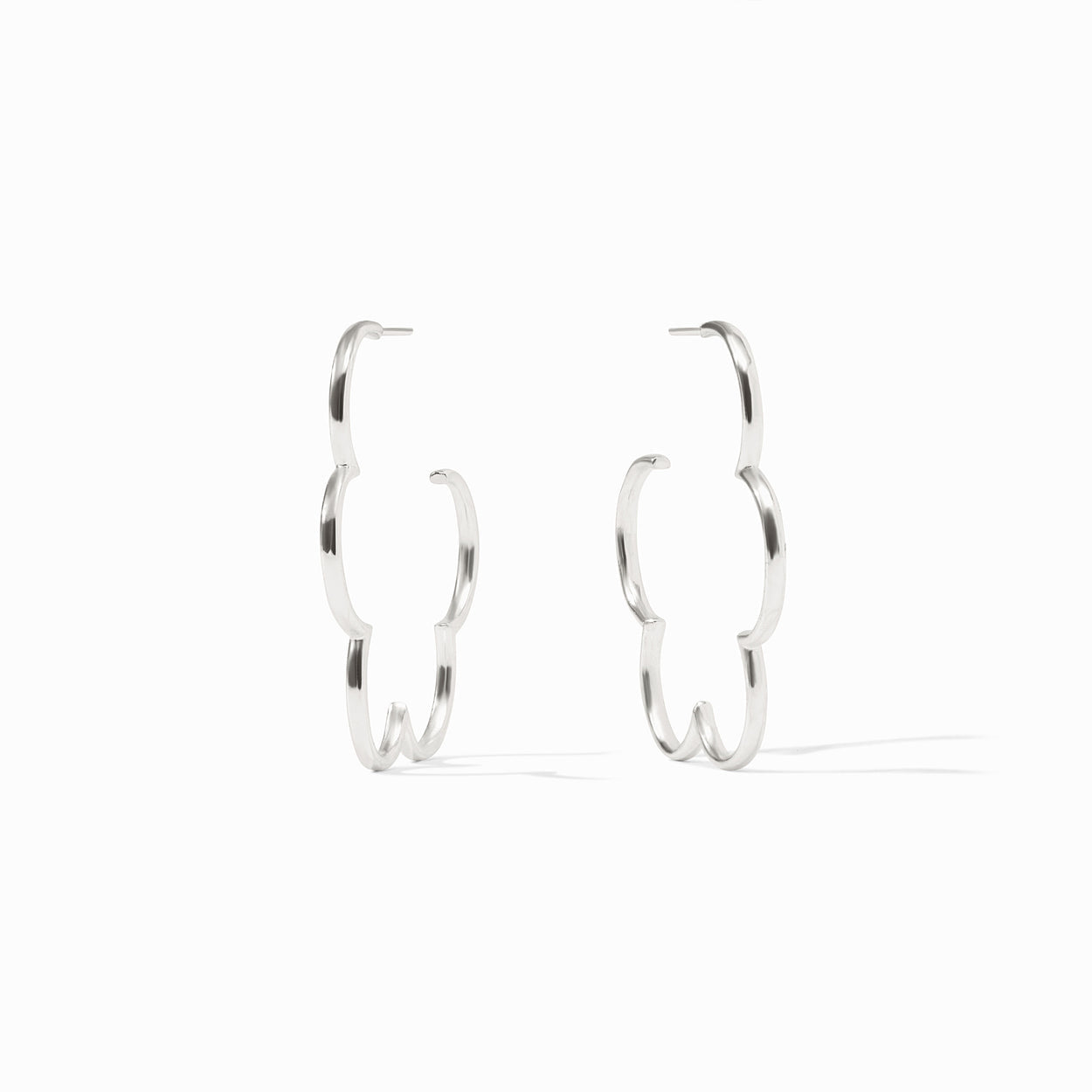 Gardenia Hoop Earrings Silver: pure silver-plated hoops with scalloped design and silver backs. Sizes available: S, M, L.