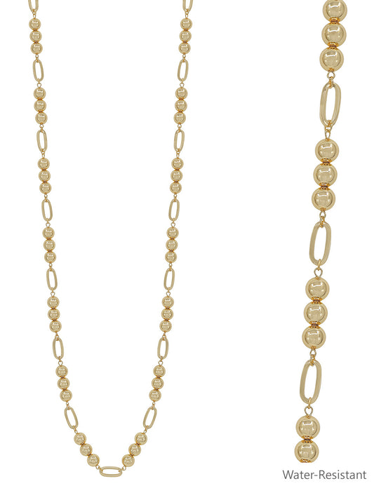 Water Resistant Gold Beaded 10MM Beaded and Open Oval Necklace