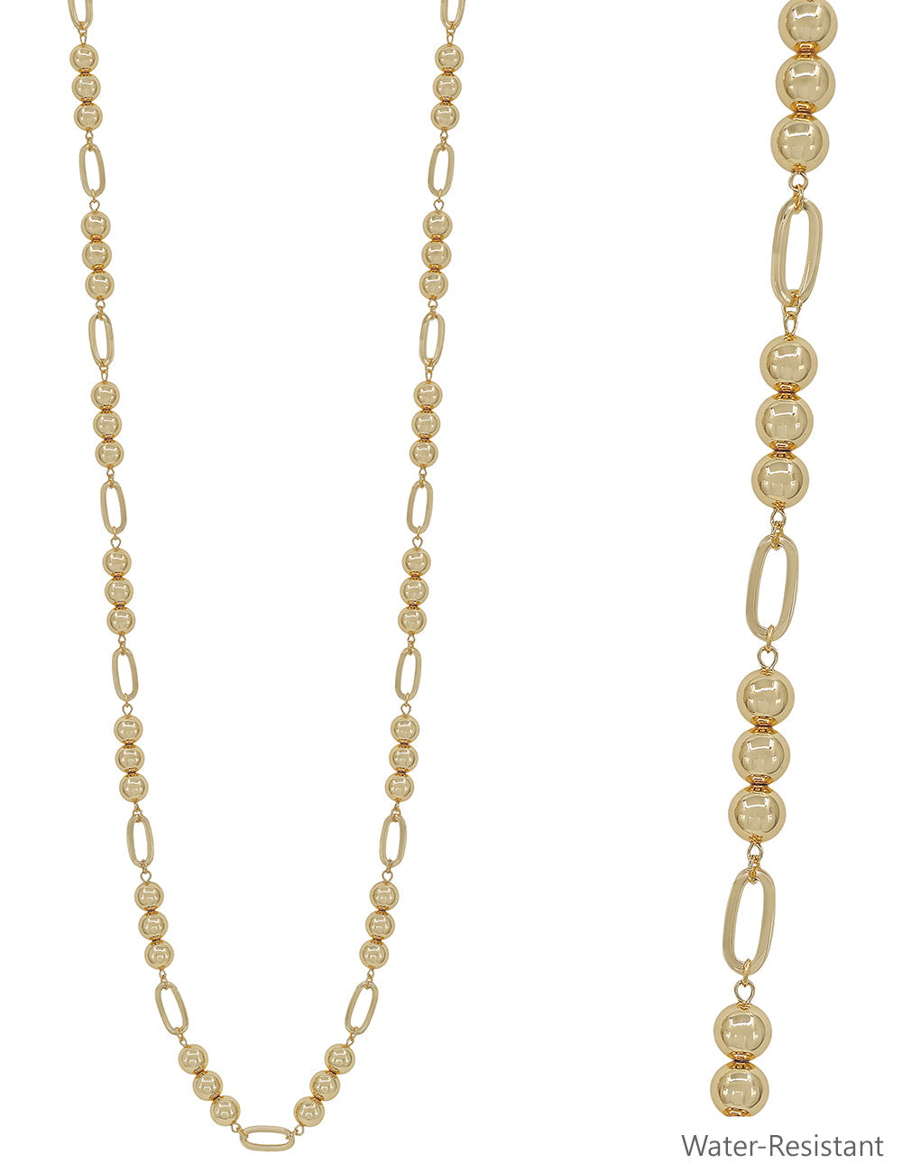 Water Resistant Gold Beaded 10MM Beaded and Open Oval Necklace