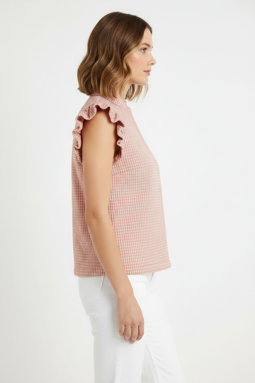 Blush Gingham Puffer Vest; available in sizes XS–XL.