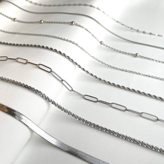 18" Sparkle Rope Stainless Steel Dainty Silver Necklace with unique texture and shimmering design. Only size: 18 inches.