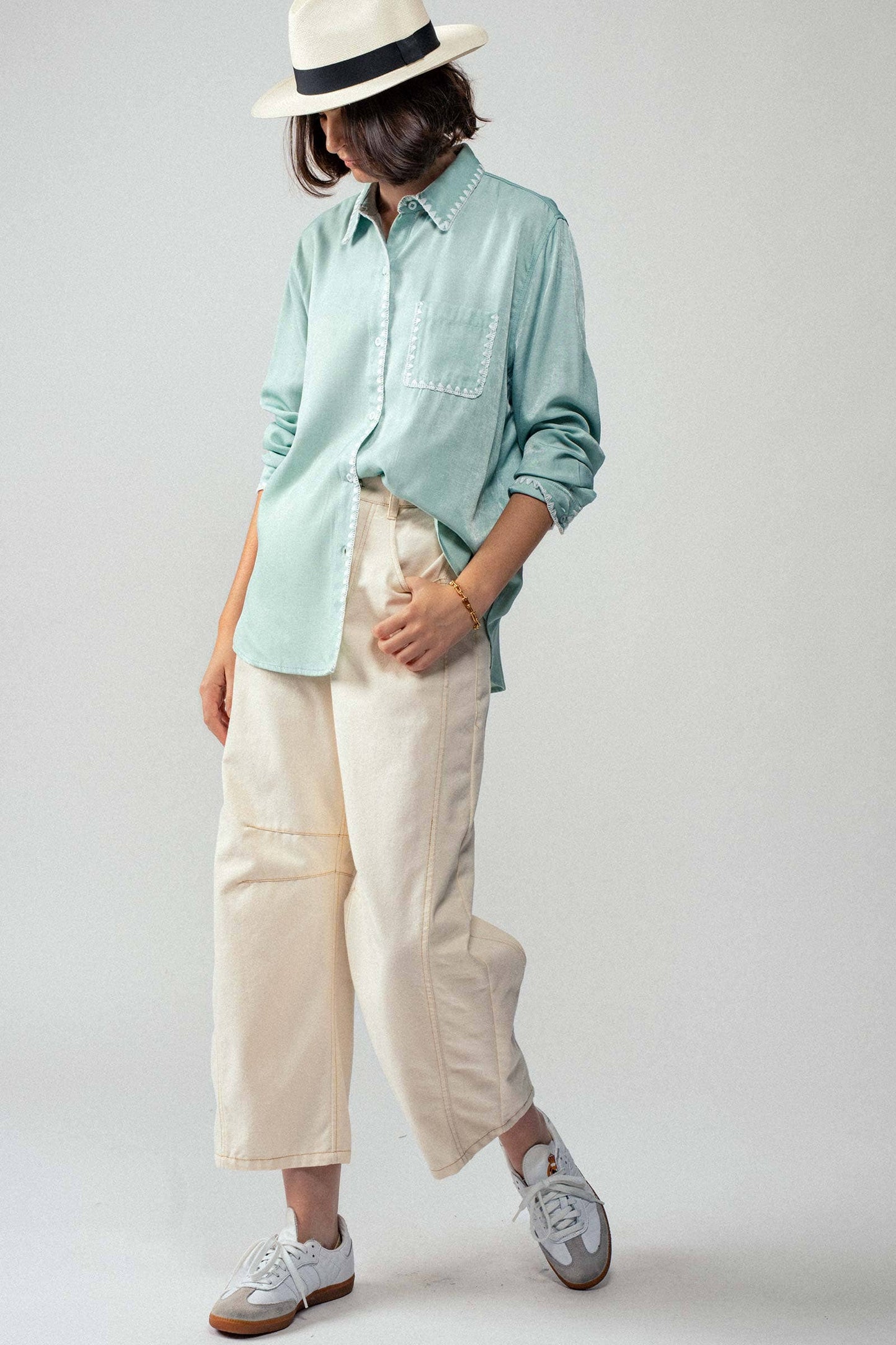 Light blue Sage Smooth Silk Long Sleeve Dress Shirt. Available in sizes S-XL.
