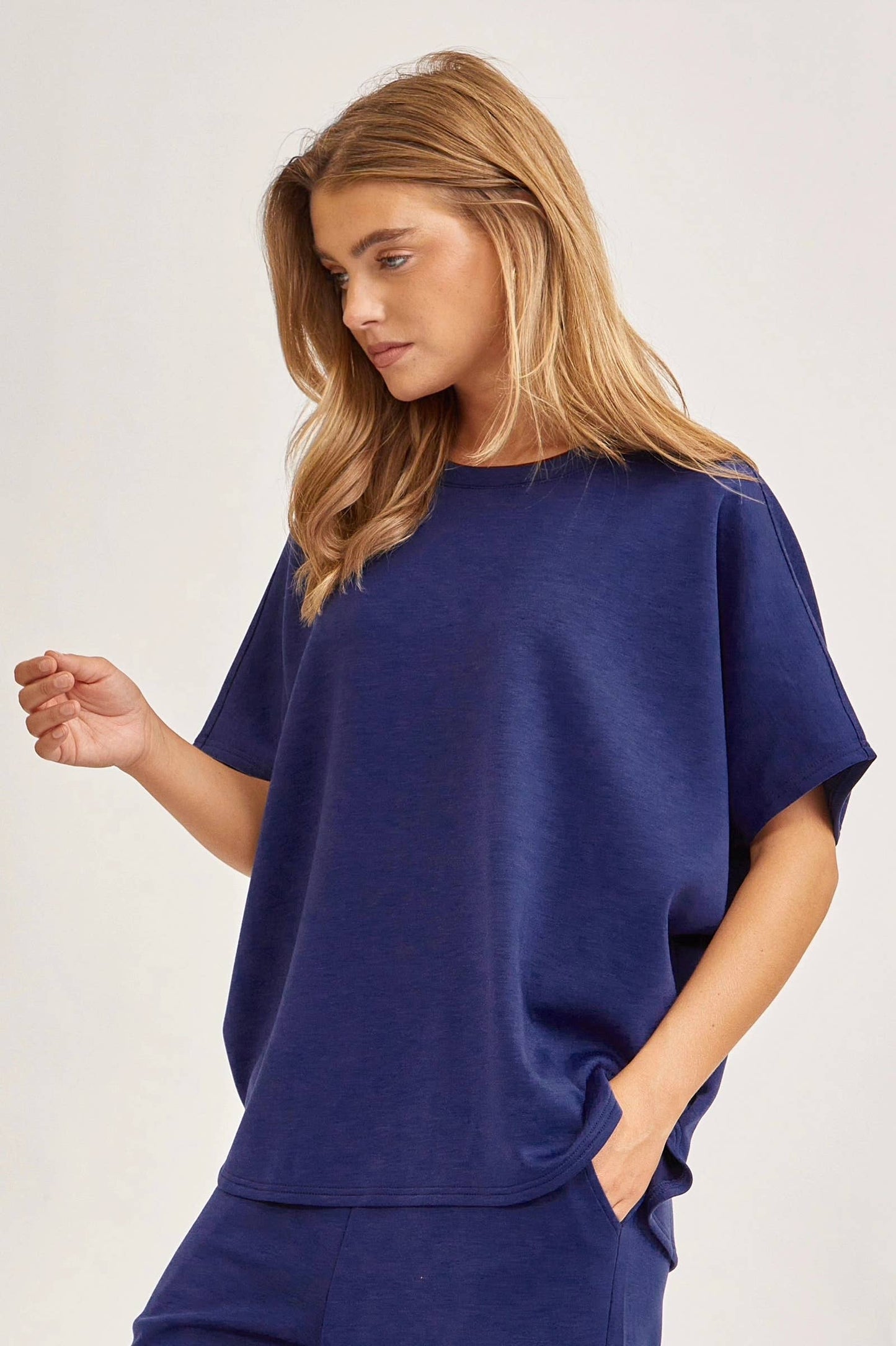 Navy Poncho Top + Bell Bottom Modal Set