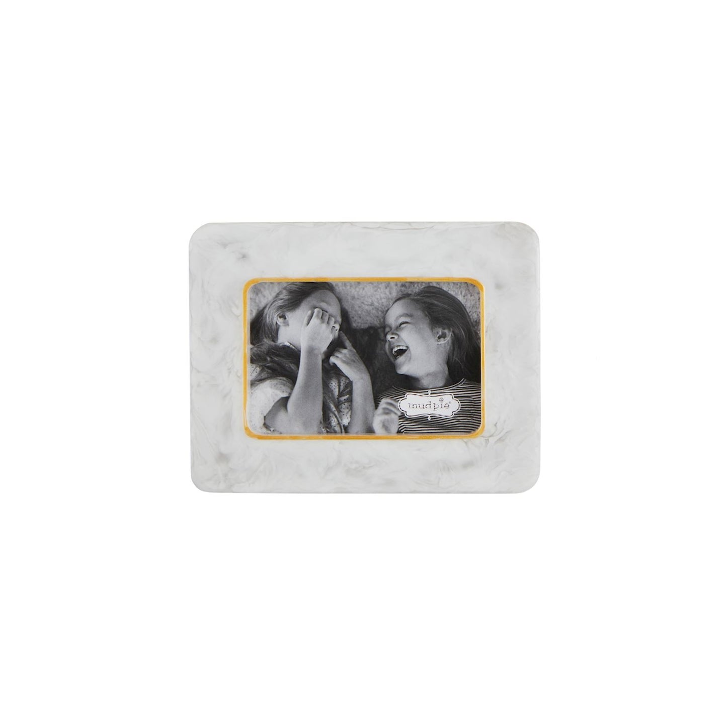 Small Resin Frame with black and white marble pattern and gold inner border. Available in one size.