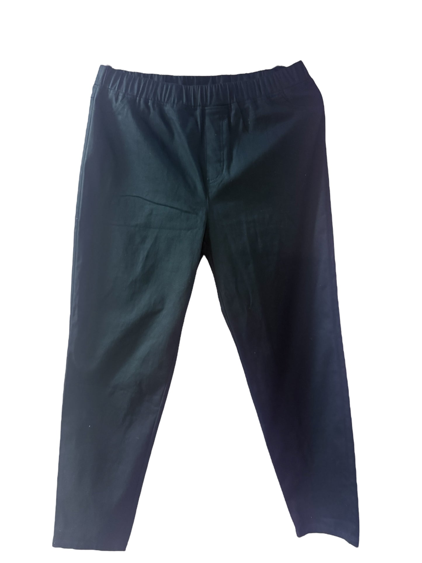 Black pull-on pants with elastic waistband and pockets. Available in plus sizes.
