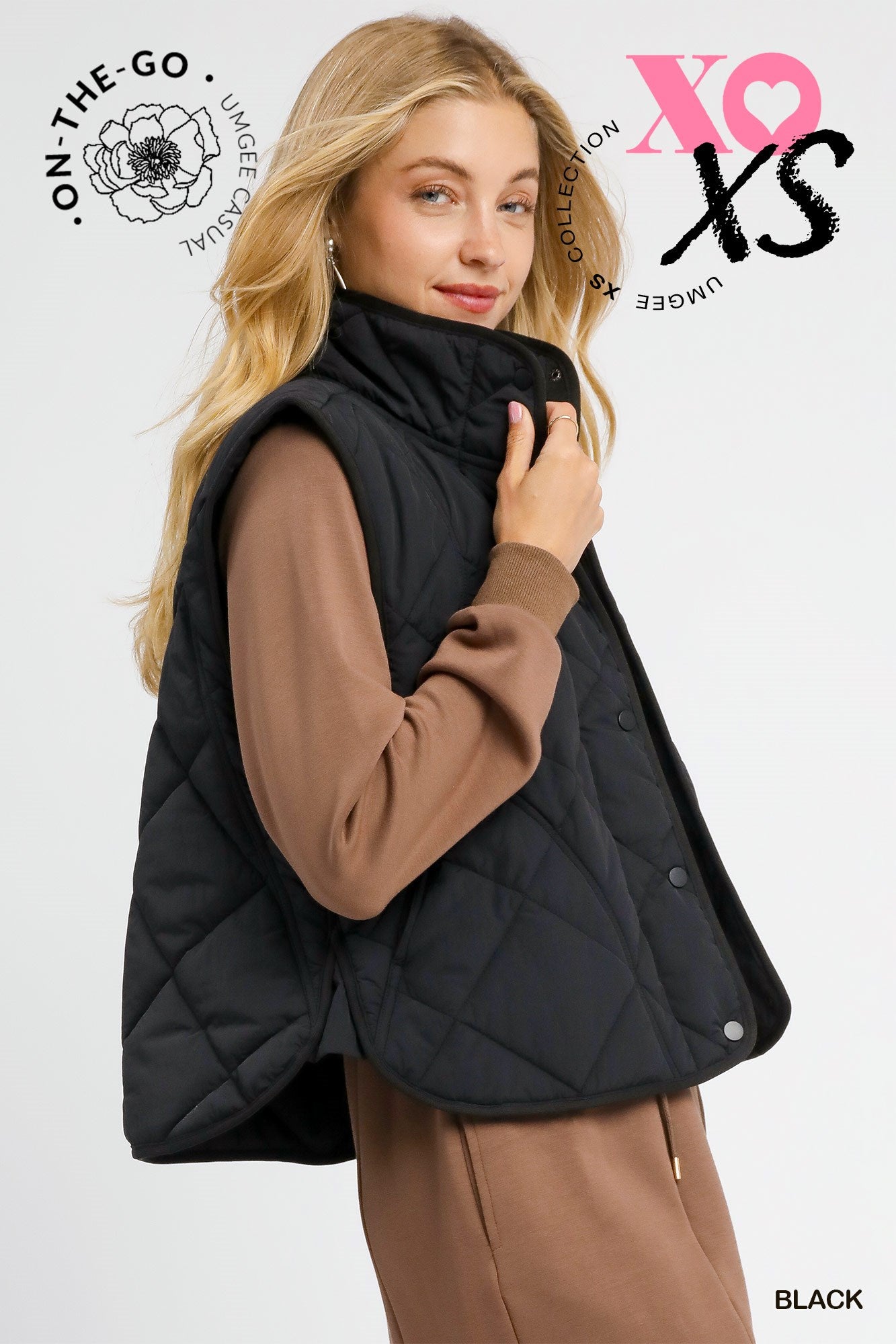 Black Quilted Snap-Front Puffer Vest