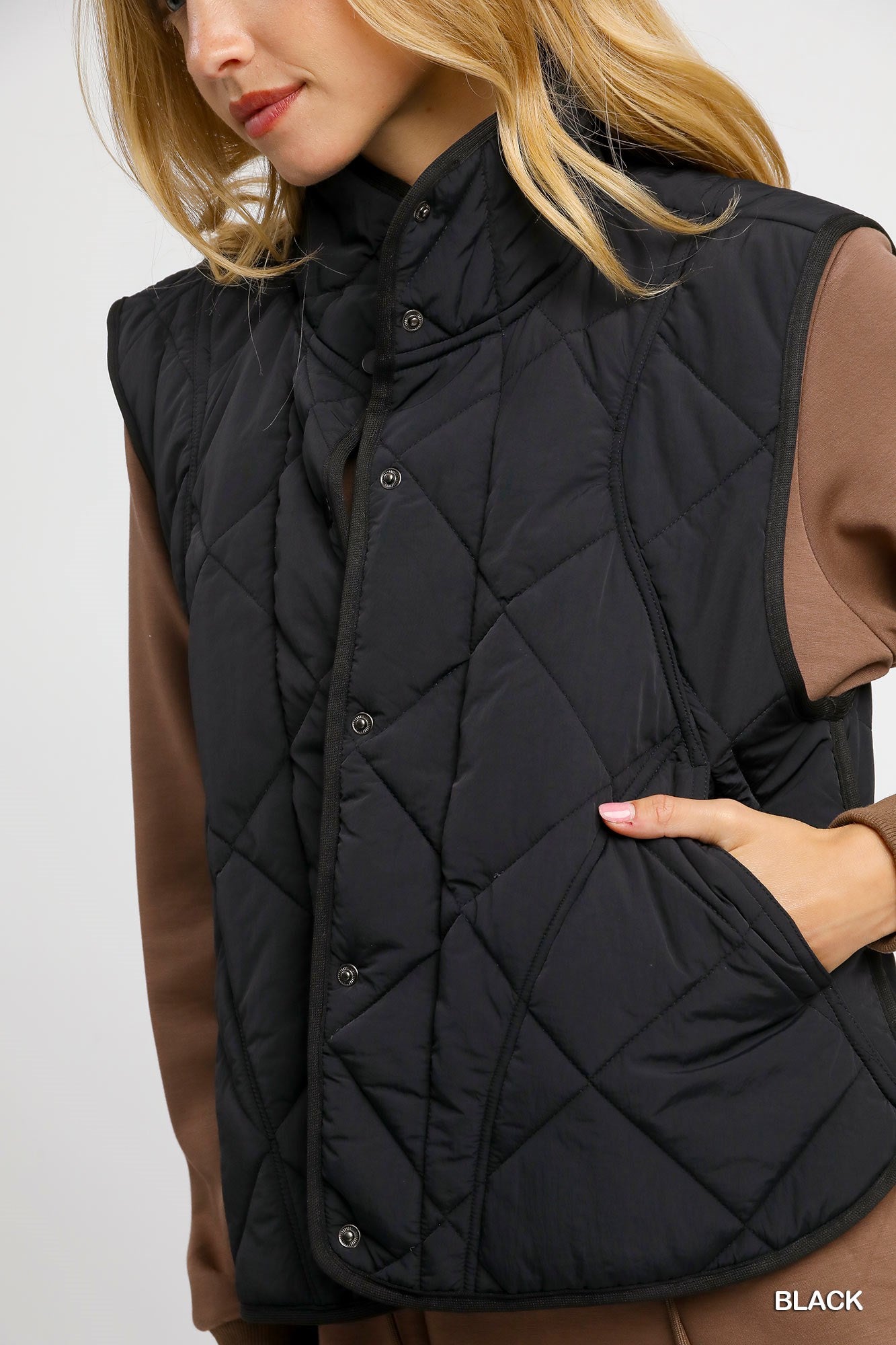 Black Quilted Snap-Front Puffer Vest