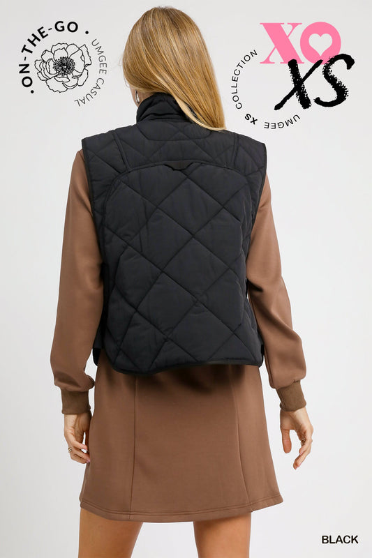 Black Quilted Snap-Front Puffer Vest