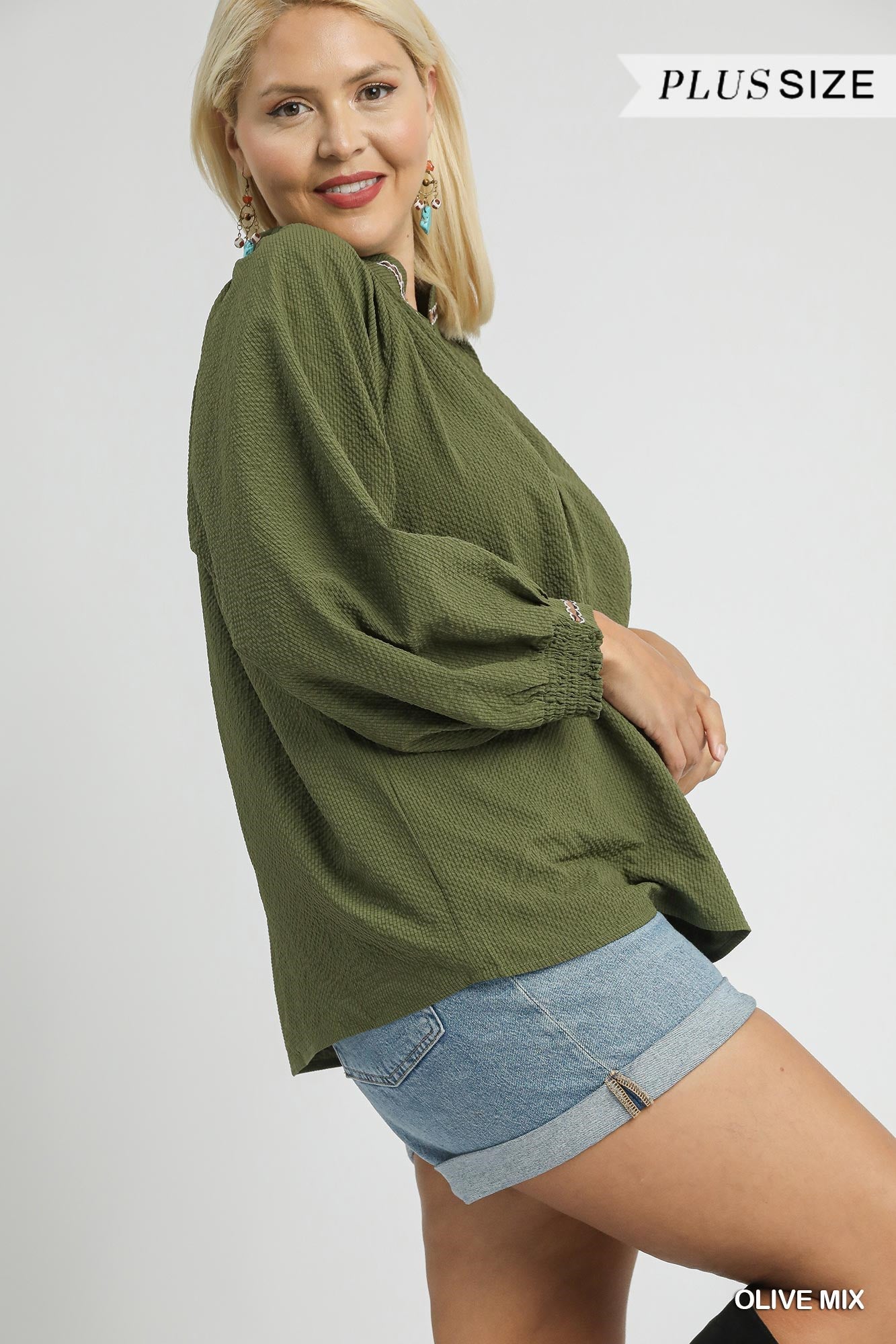 Animal Print Trim Puff Sleeve Top