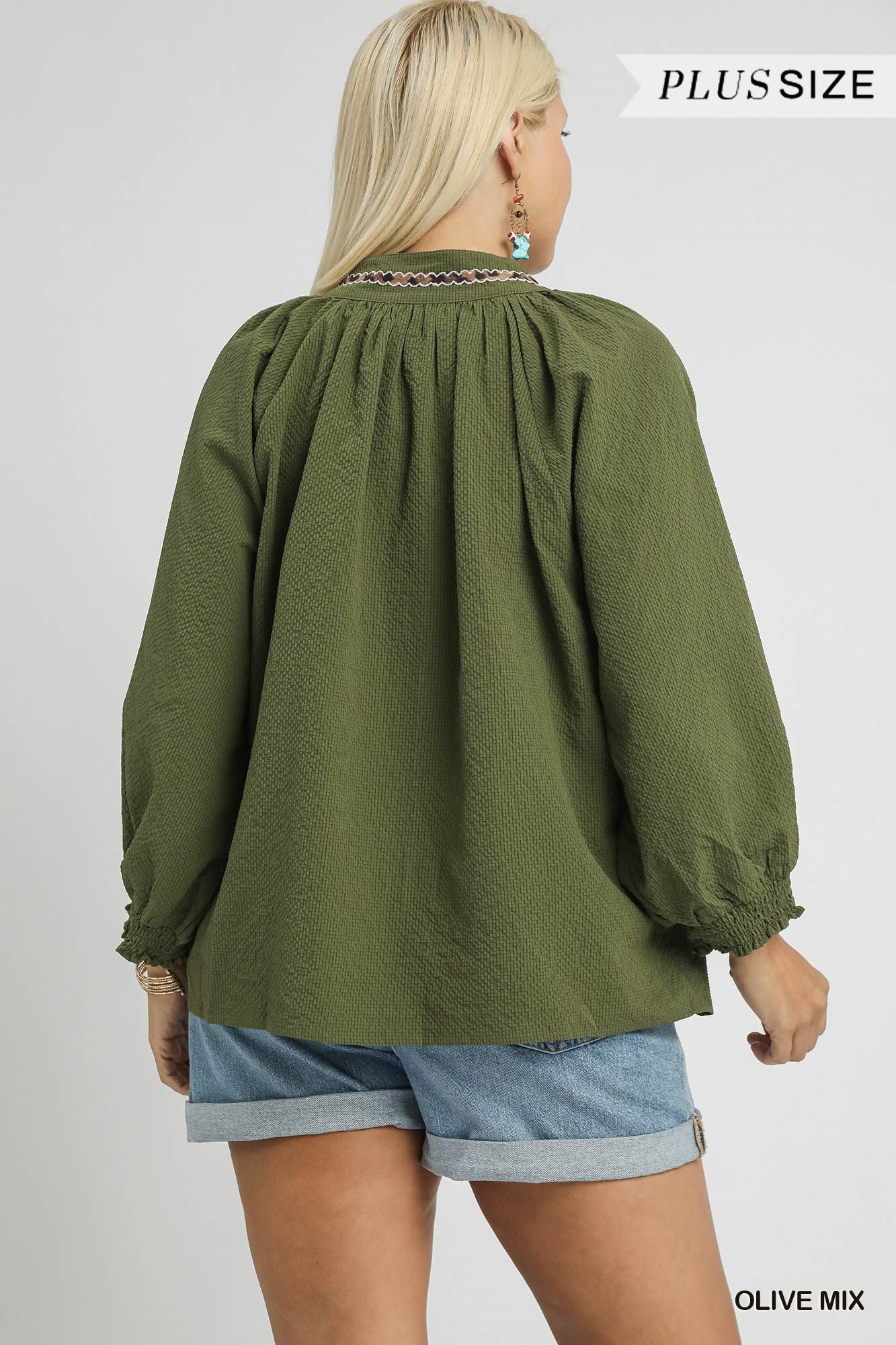 Animal Print Trim Puff Sleeve Top