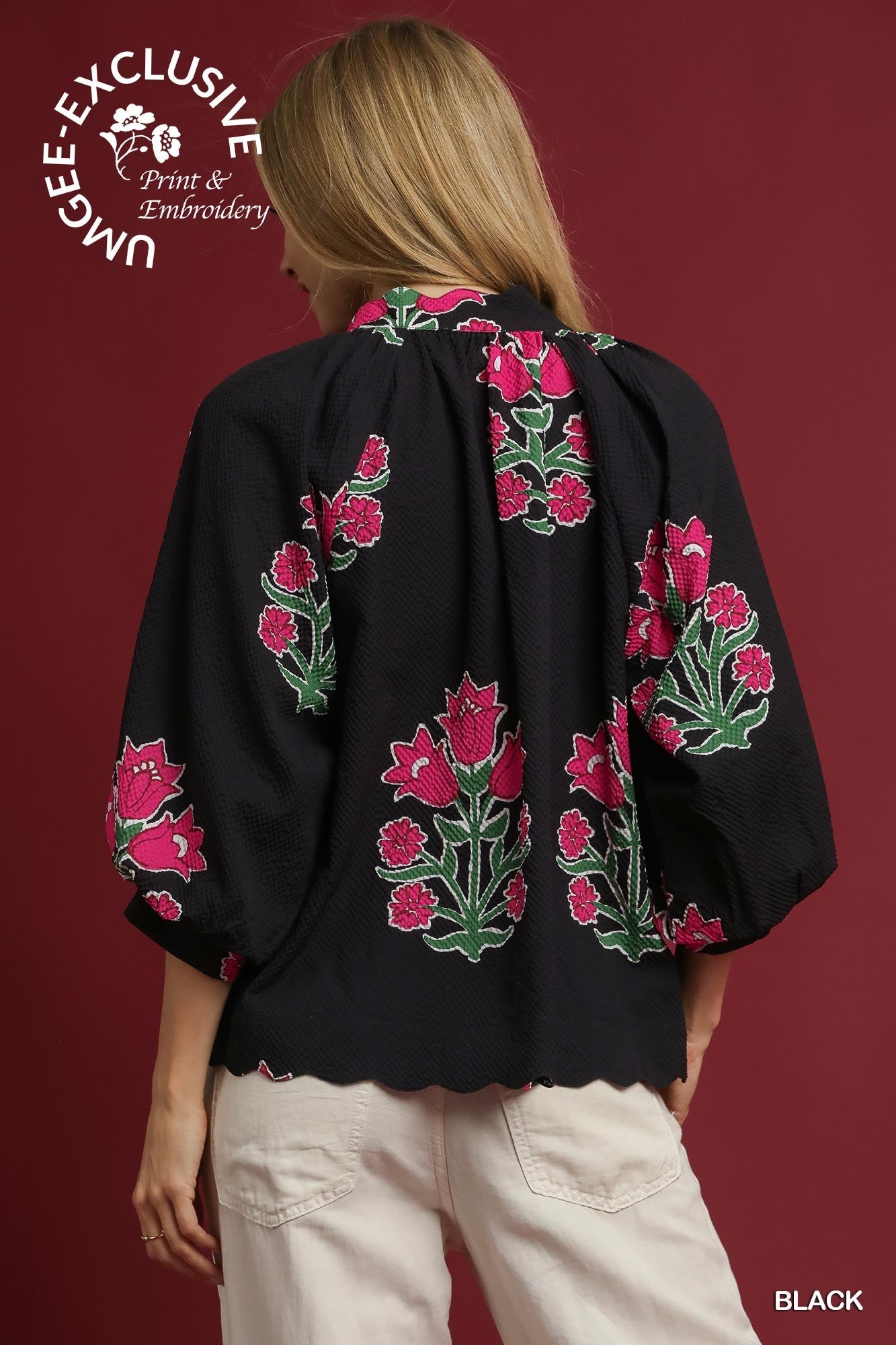 Tulip Print Bubble Sleeve Top