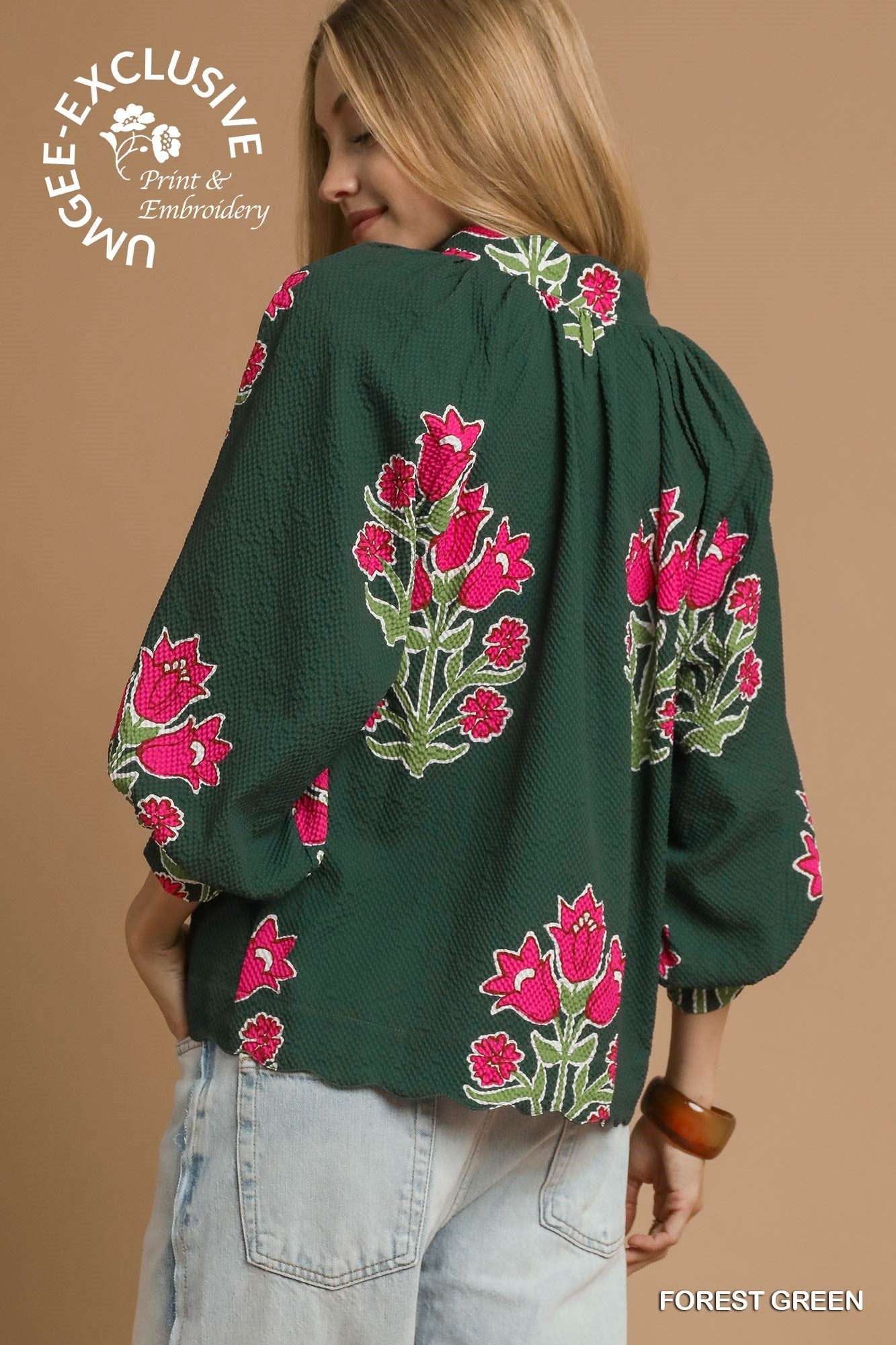 Tulip Print Bubble Sleeve Top