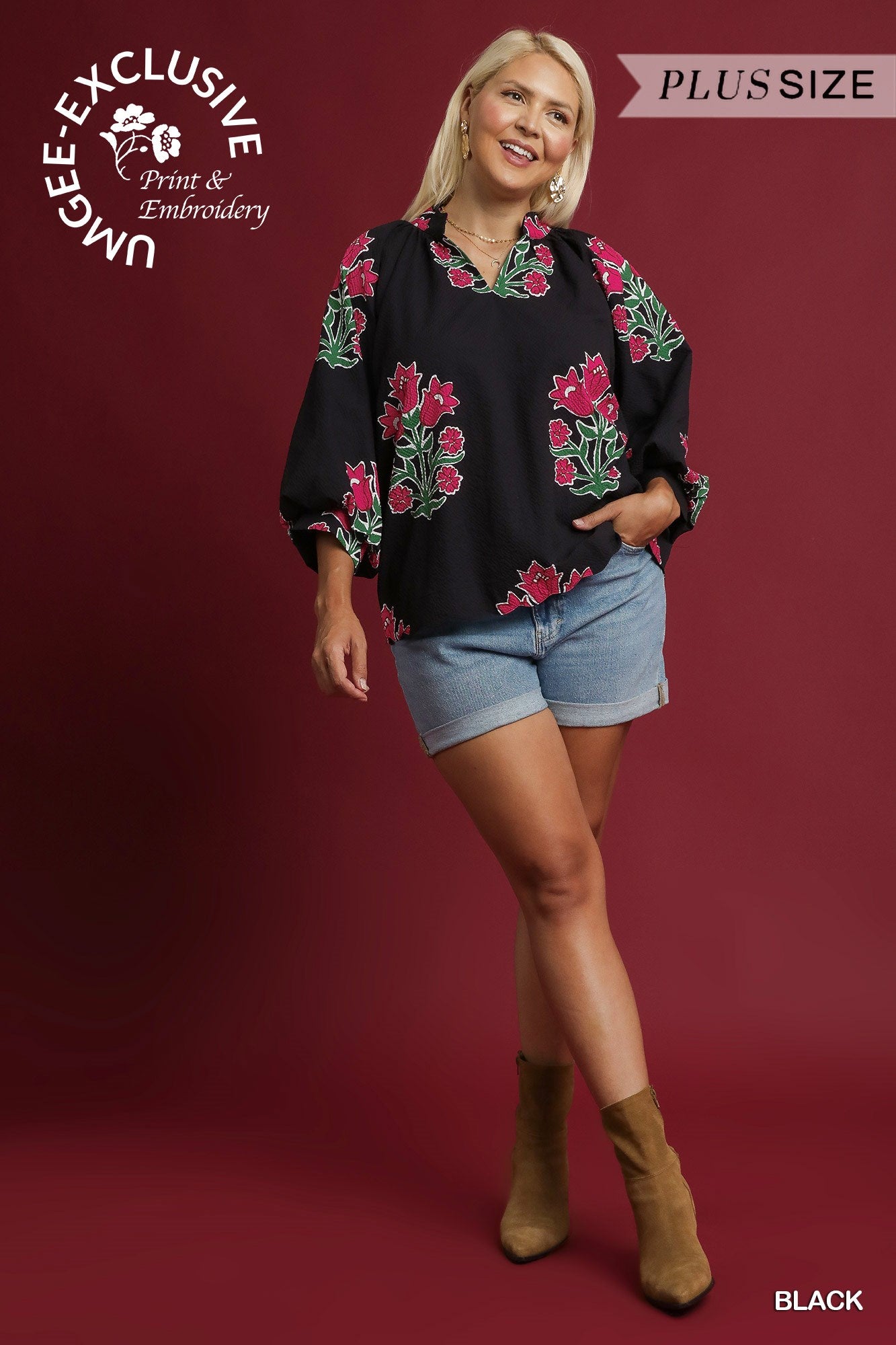 Bubble Sleeve Tulip Print Top