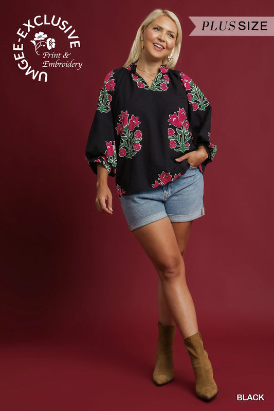 Bubble Sleeve Tulip Print Top