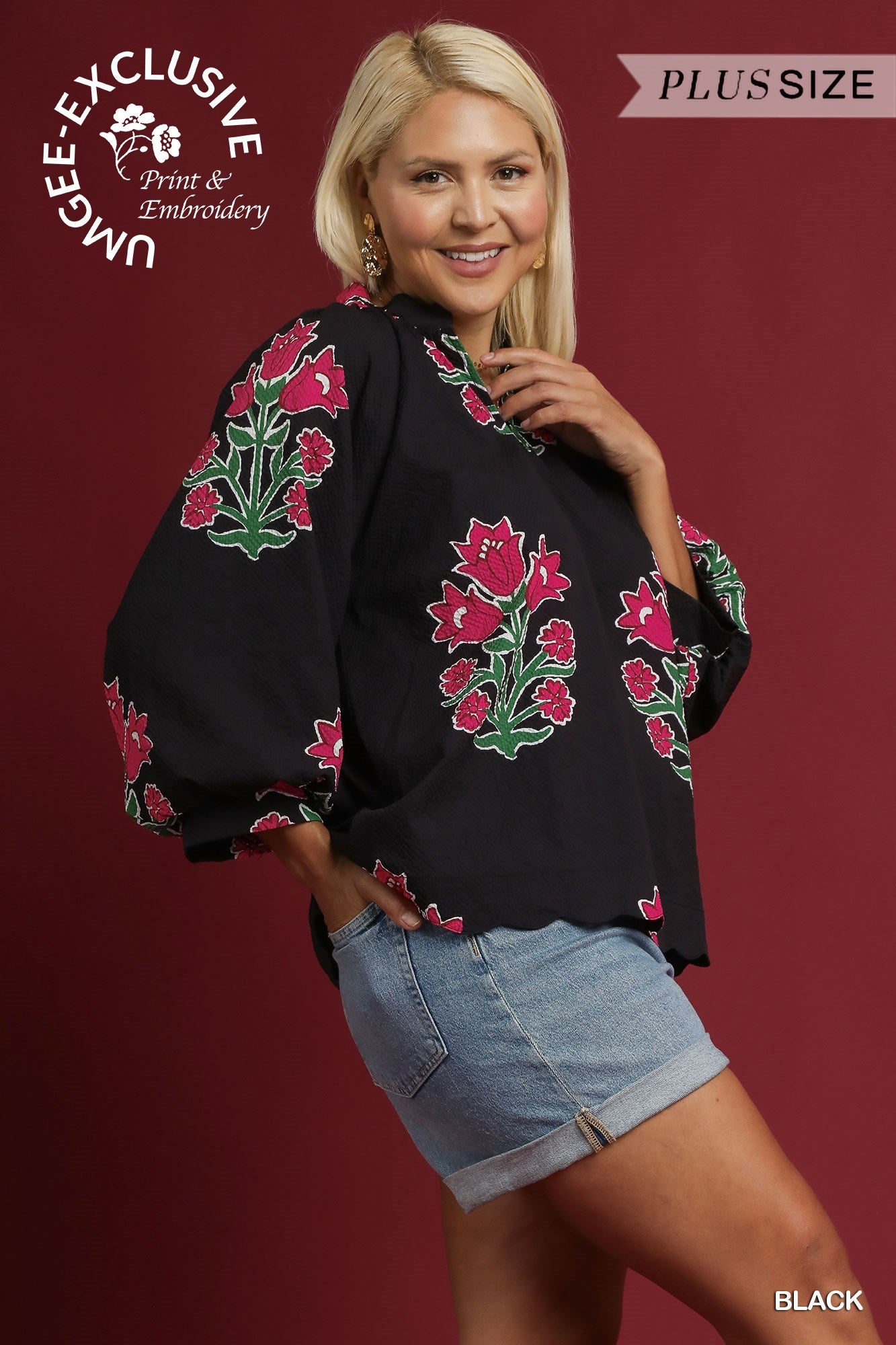Bubble Sleeve Tulip Print Top