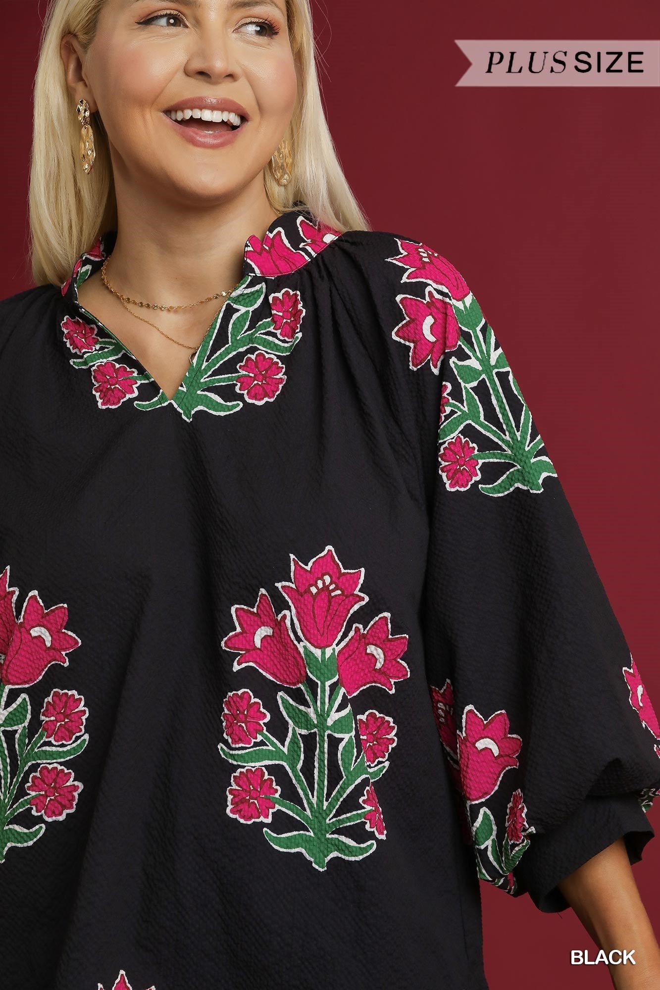 Bubble Sleeve Tulip Print Top