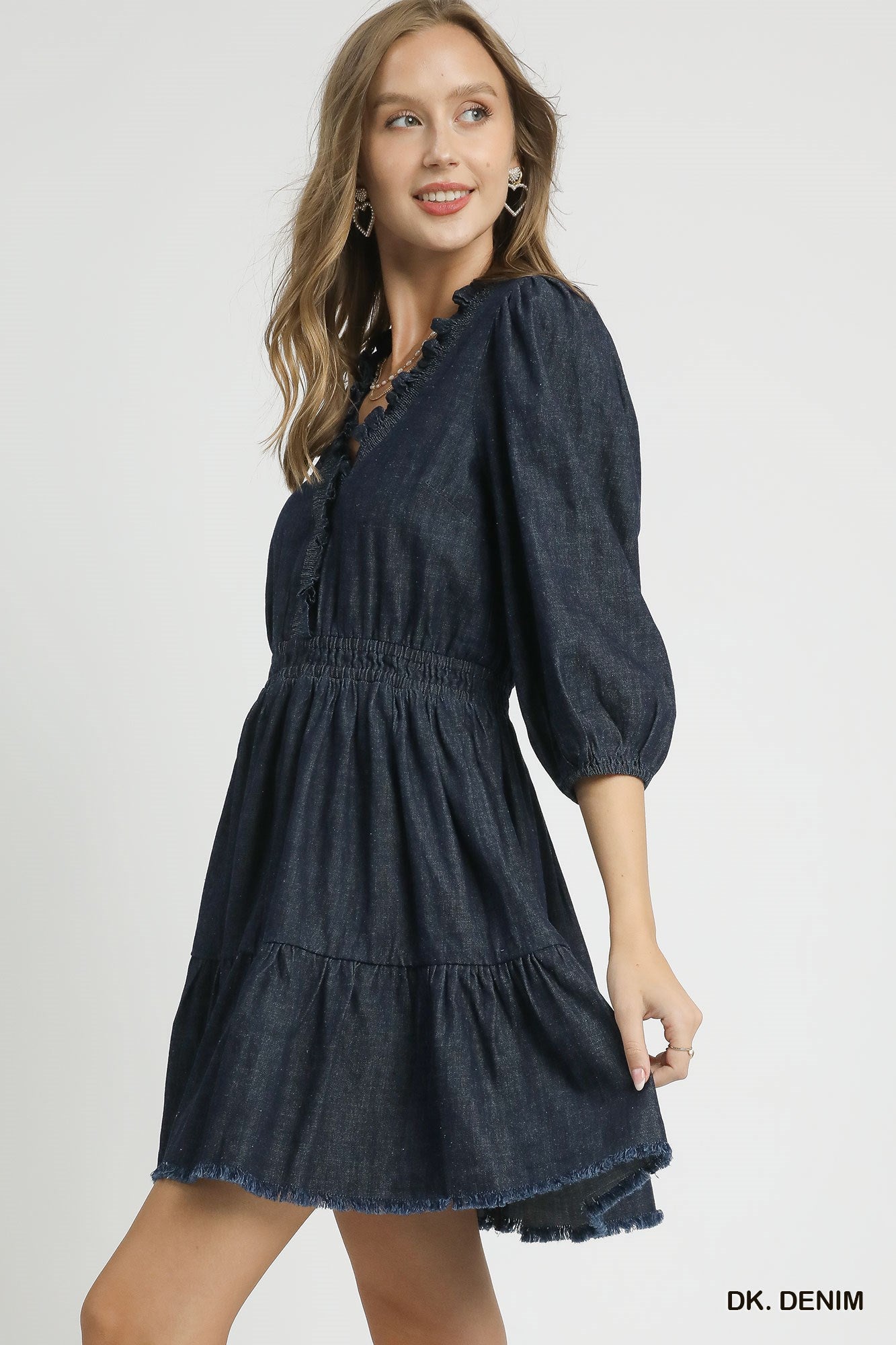 Jenn Denim Ruffle Trim Tiered Dress