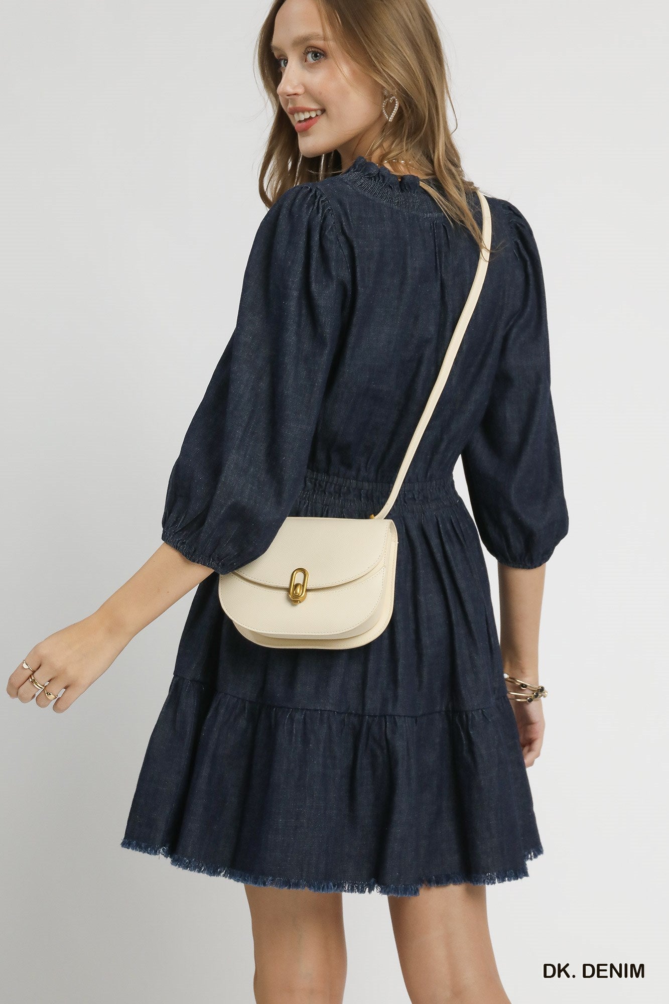 Jenn Denim Ruffle Trim Tiered Dress