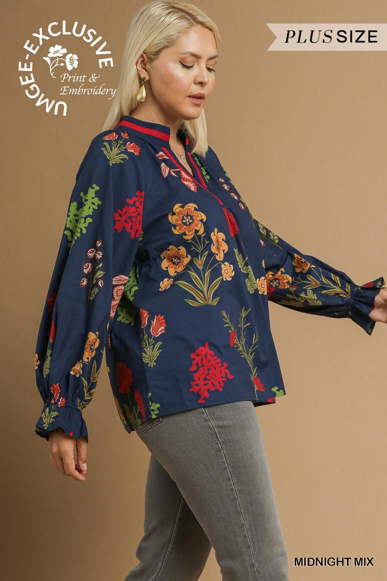 Francis Floral Print Open Collar Top