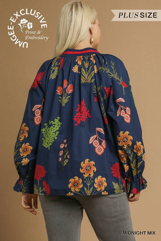 Francis Floral Print Open Collar Top