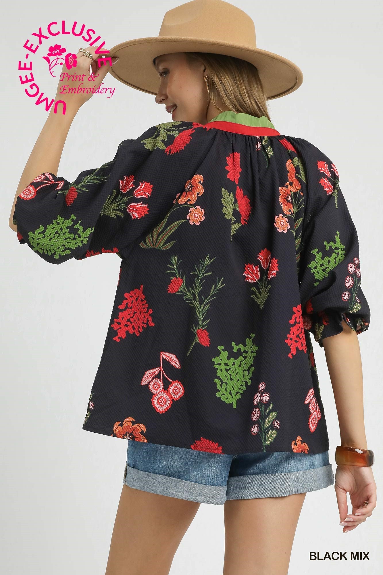 Dolly Floral Textured Blouse with Scalloped Trim