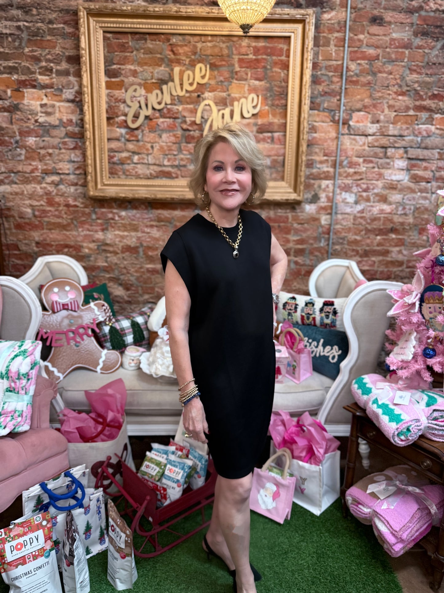 Solid Black Crew Neck Dress