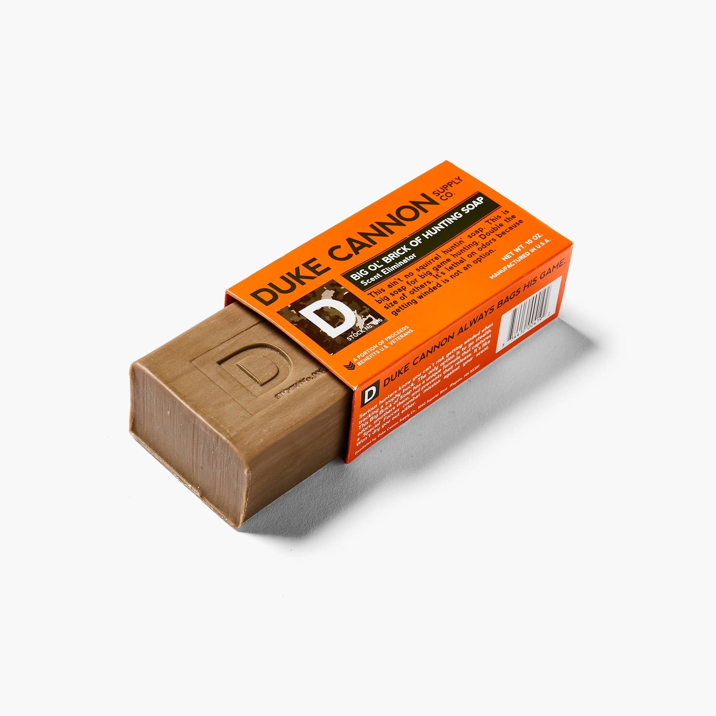 Tan, rectangular Big Ol' Brick of Hunting Soap with large "D" embossed; available in multiple sizes.