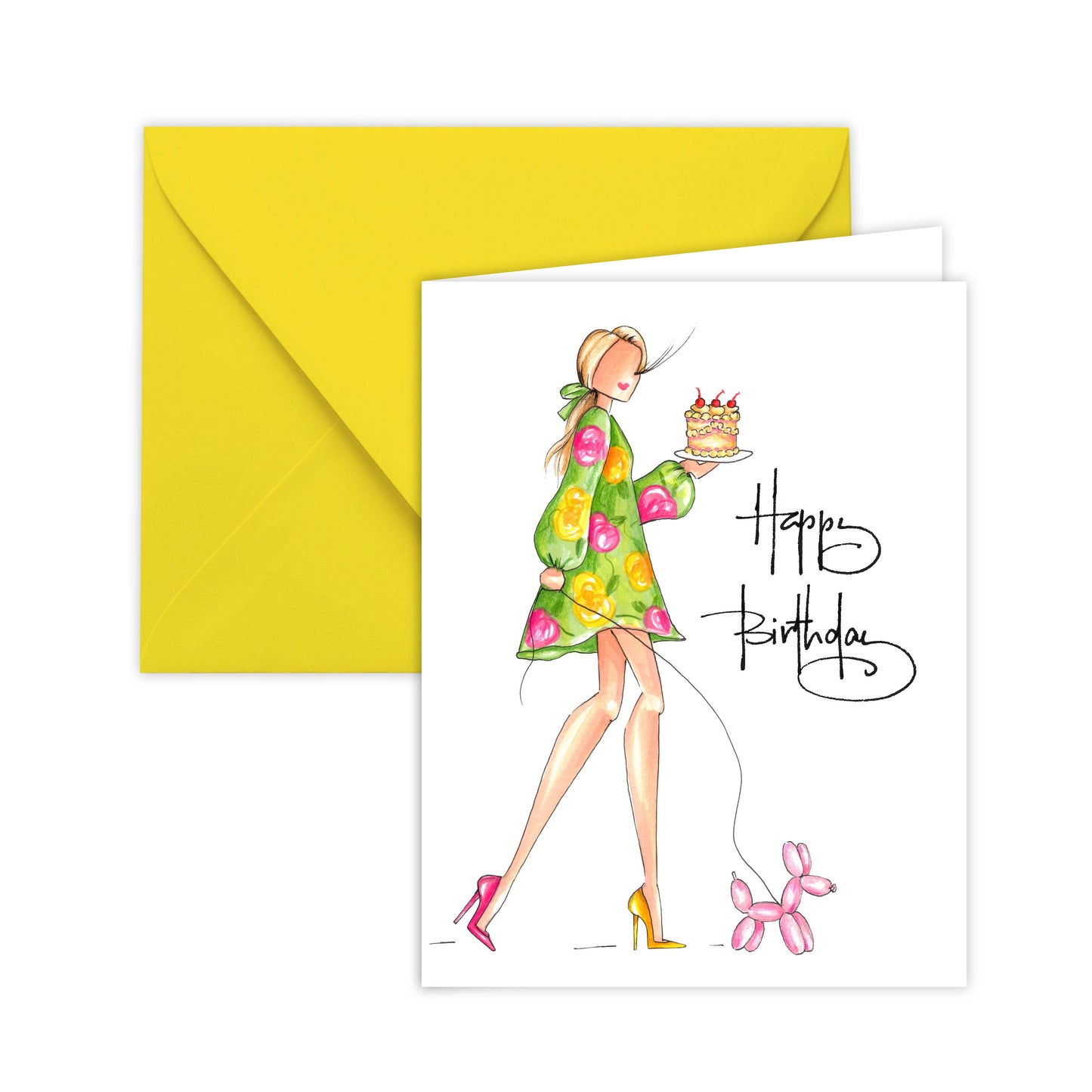 Coquette" birthday card with "Happy Birthday" on front, blank inside. Includes yellow A2 envelope. Size: A2 (4.25"x5.5").