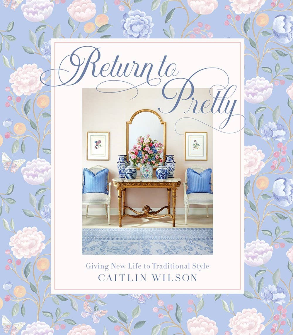 Return to Pretty" book cover with floral border and elegant script; available in hardcover and ebook formats.