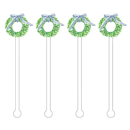 Gingham Bow Boxwood Wreath Stir Sticks