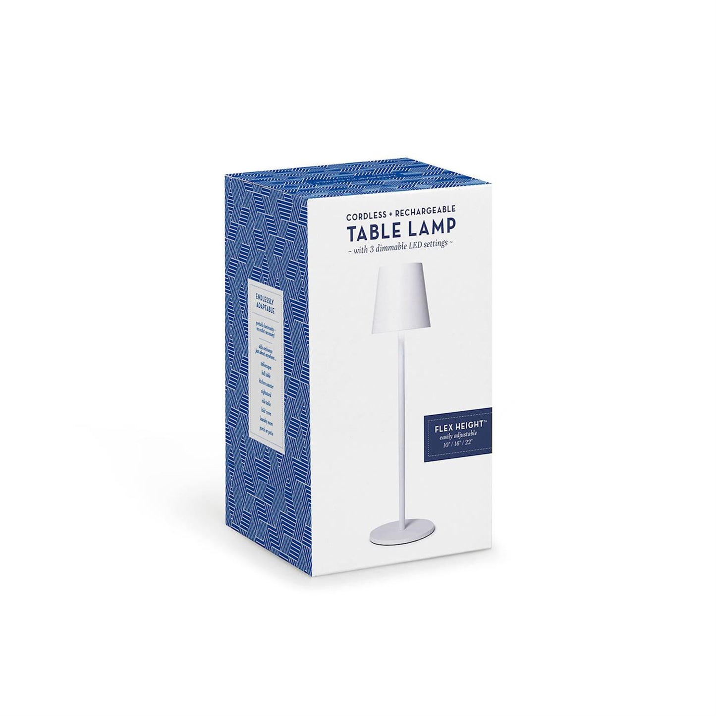 The LED Cordless Table Lamp offers adjustable heights up to 20 inches, touch button functionality, and three brightness settings. Sizes available: Up to 20 inches.