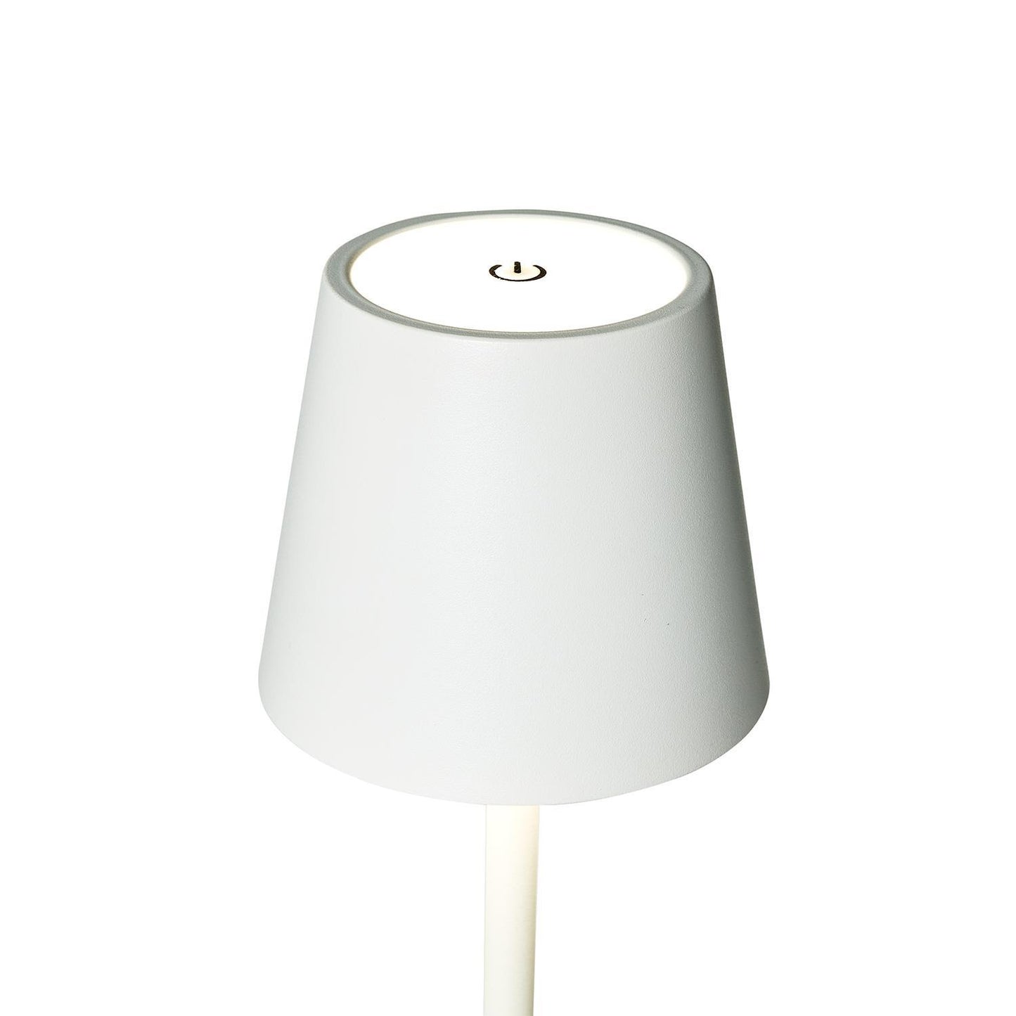 LED Cordless Table Lamp Adjustable 3 Heights in Gift Box: Sleek white design, conical shade, black touch button for control. Adjustable to three heights. Sizes available: Three adjustable heights