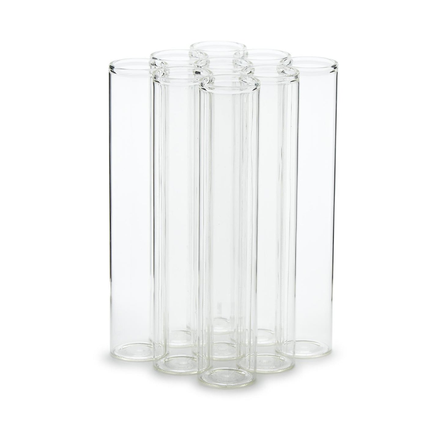 Nine-piece transparent glass test tube vase set featuring a honeycomb pattern for floral arrangements. Available in one size, forming a unified circular structure. Packaged in a gift box.
