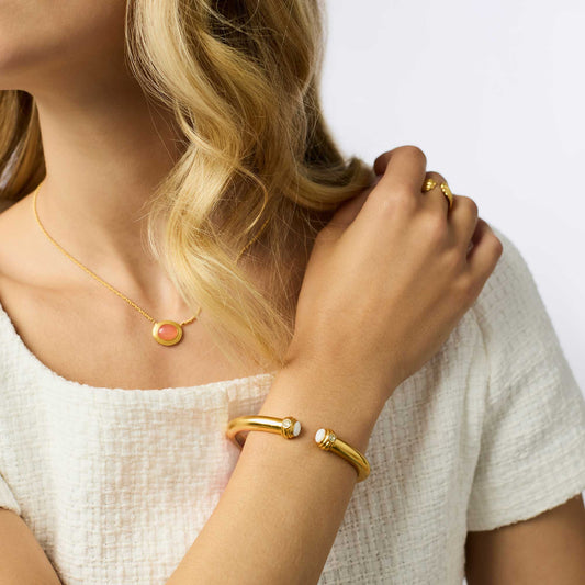 Portofino Demi Cuff White Jade bracelet in gold, available in S/M and M/L sizes.