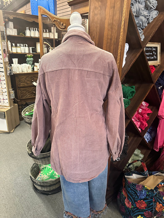 Oversized Corduroy Shacket with Balloon Sleeves