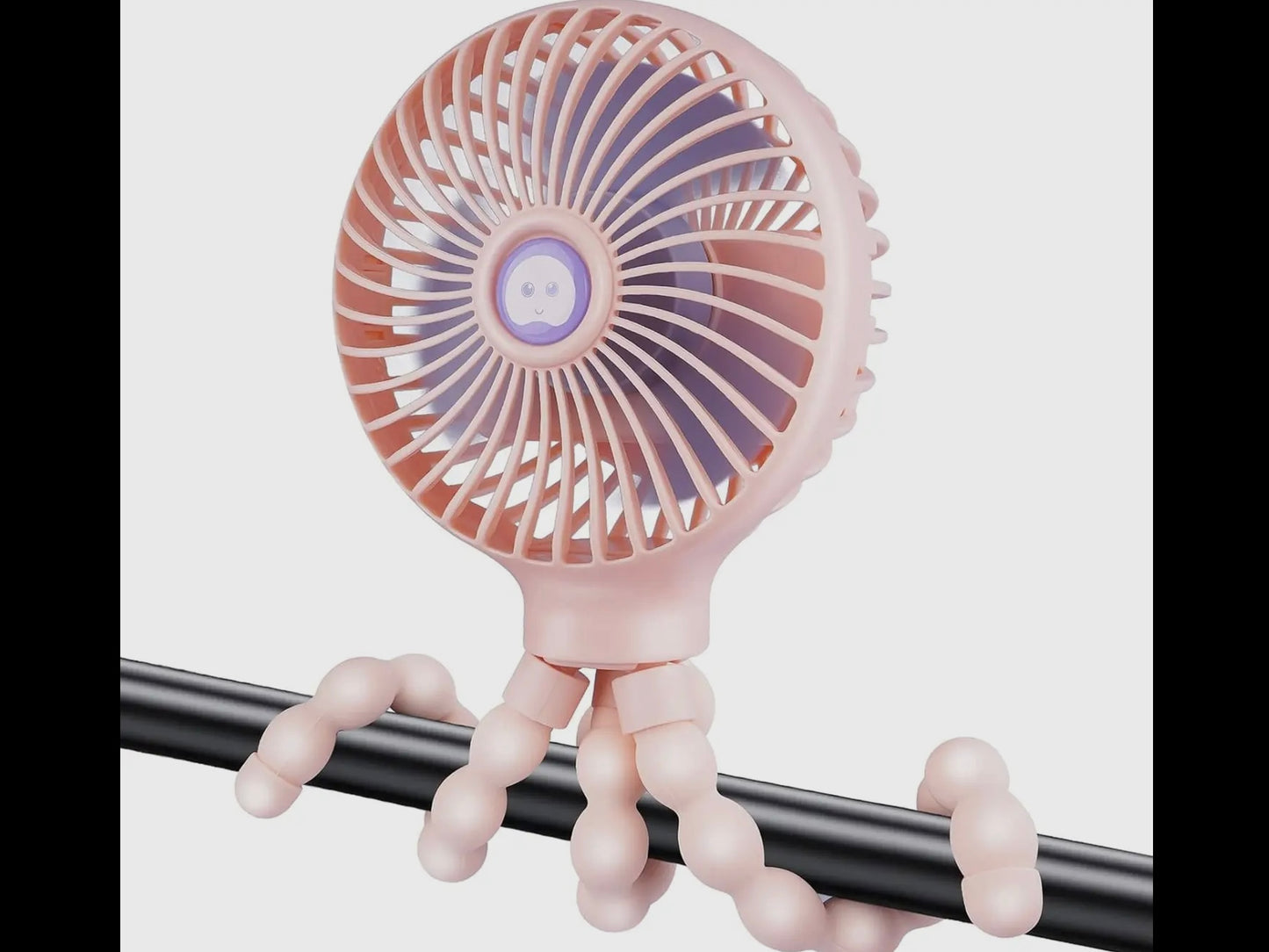Pink Portable Tripod Fan with flexible legs; compact design; available in small, medium, and large sizes.