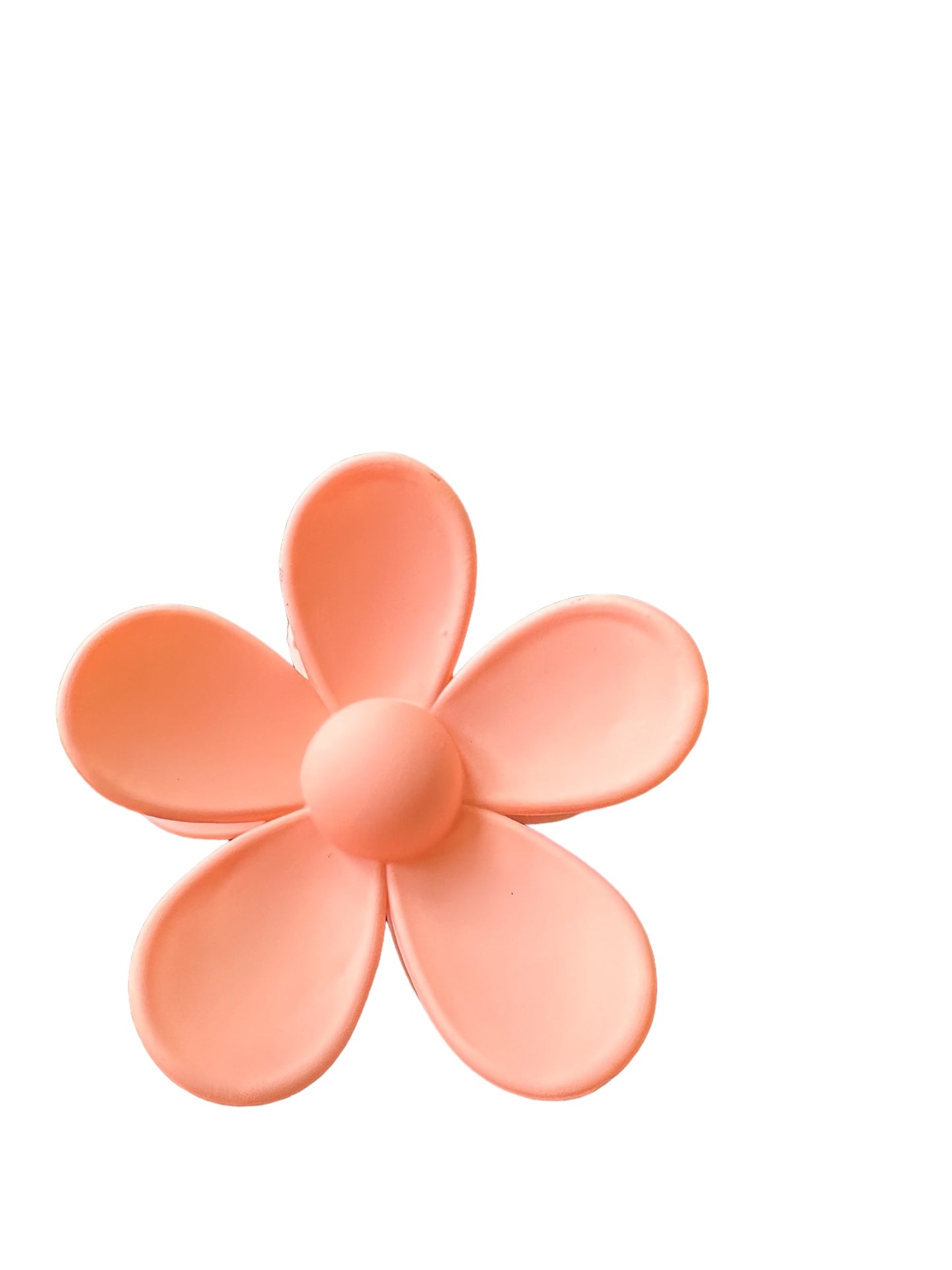 Flower Hair Clip: Simple design with round, overlapping petals and a central circular core. Reminiscent of a playful claw clip. Available sizes: Small, Medium, Large.