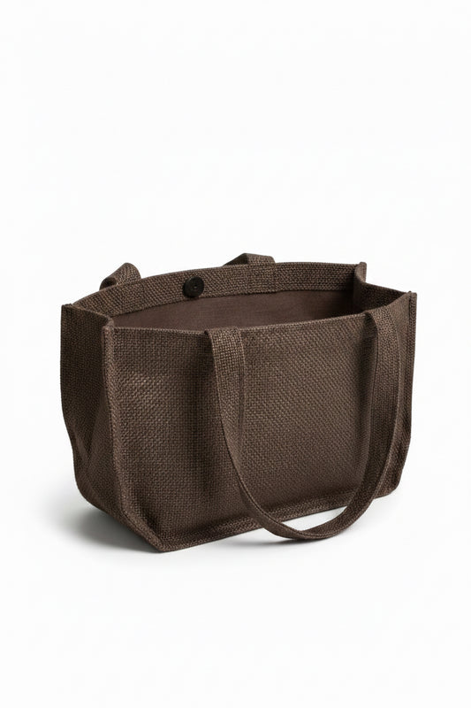 The Football Petite Gift Tote is a small brown textured tote bag with two handles and an open top, available in petite size.