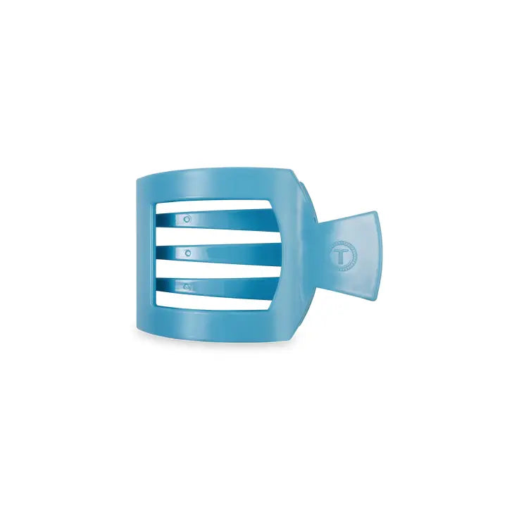 Blue TELETIES Square Flat Hair Clip made of durable plastic with horizontal slots and strong grip; available in multiple sizes.